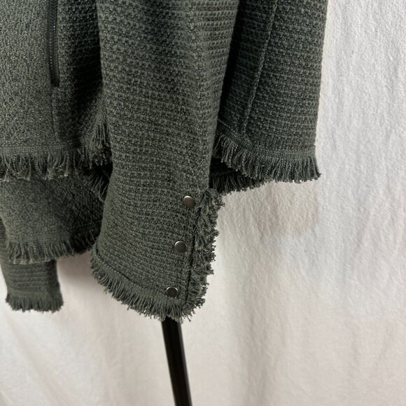 Nic and Zoe Womens XL Green Fringe Woven Jacket Open Front Zipper Pockets NWT - Picture 7 of 9